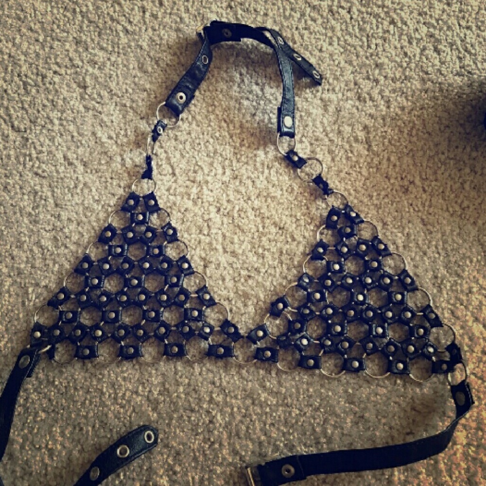 DOLLS KILL BLACK LEATHER SEXY HARNESS BRA
